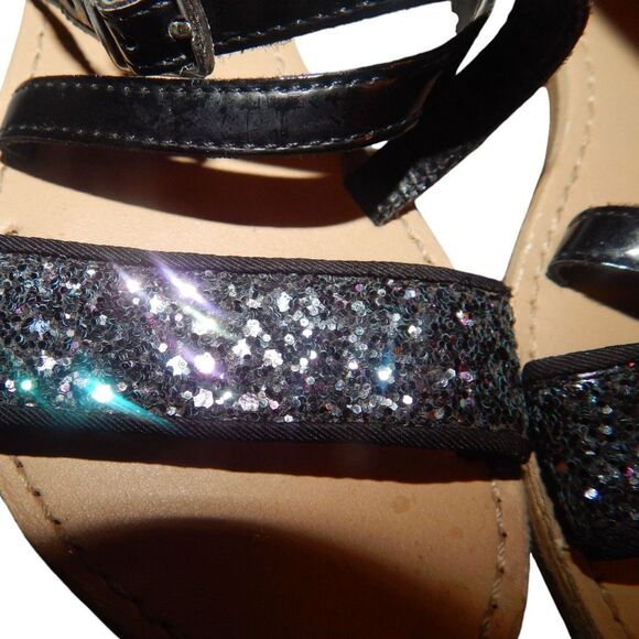 CHILDREN'S PLACE girls size 1 black sequin flats sandals with adjustable straps - Picture 3 of 4